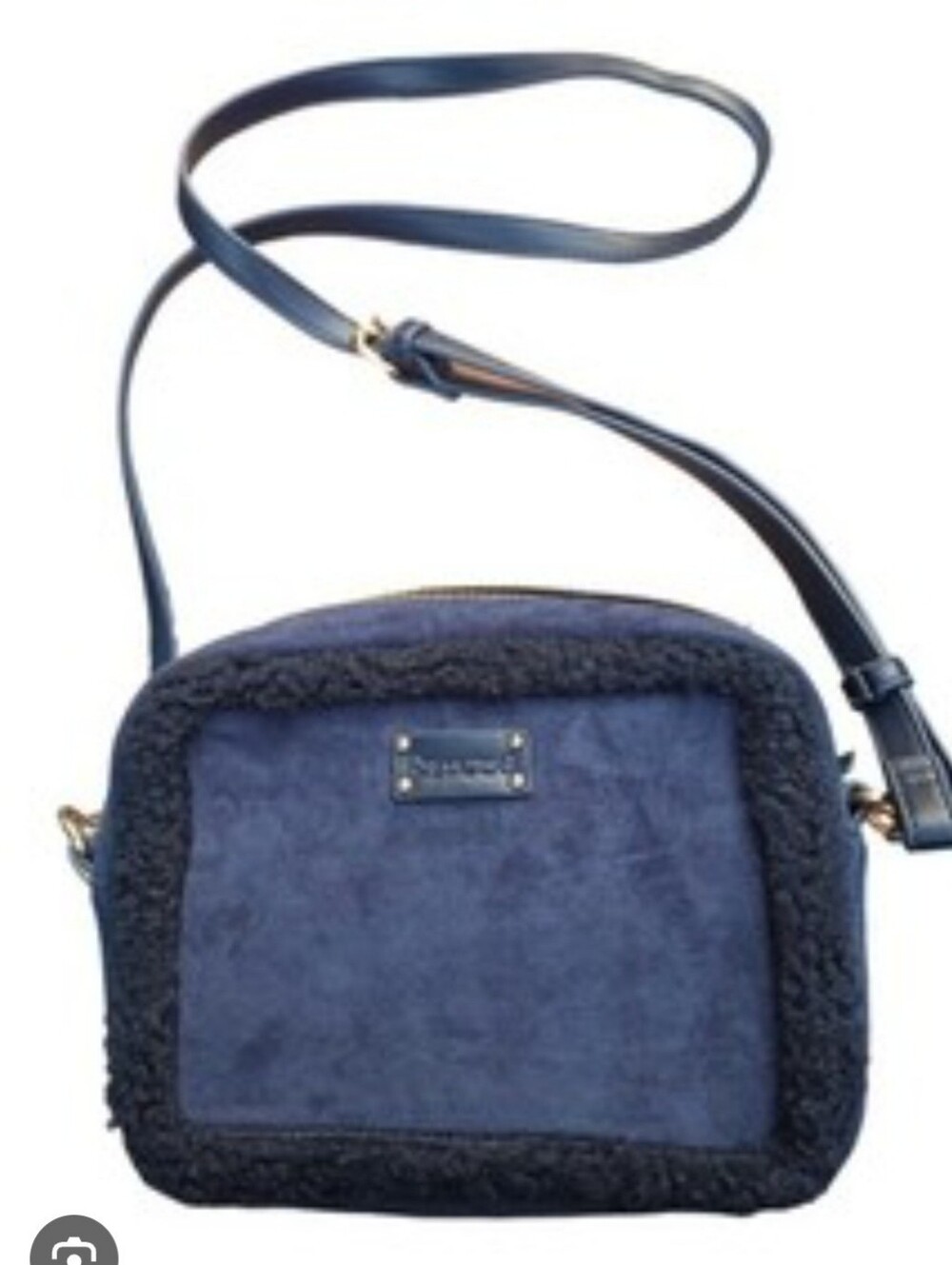 BearPaw Navy Suede Crossbody with Shearling Trim